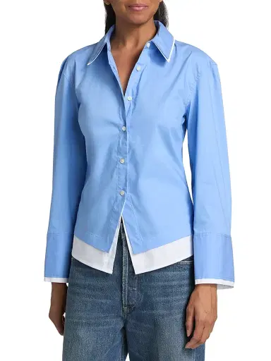 Veronica Beard Women's Bonnie Layered Button-Front Shirt - Cadet | Thumbnail 3 Veronica Beard Women's Bonnie Layered Button-Front Shirt - Cadet | Thumbnail 3