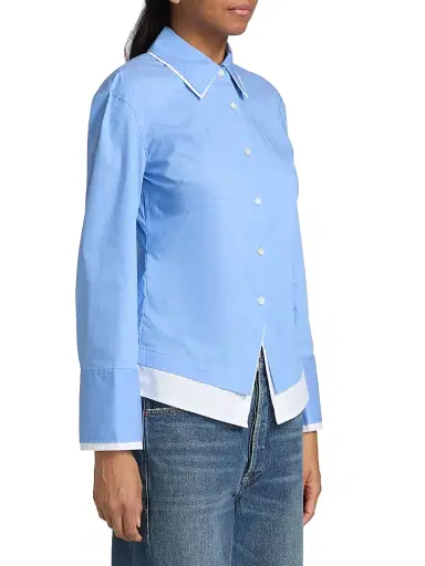 Veronica Beard Women's Bonnie Layered Button-Front Shirt - Cadet | Thumbnail 4 Veronica Beard Women's Bonnie Layered Button-Front Shirt - Cadet | Thumbnail 4