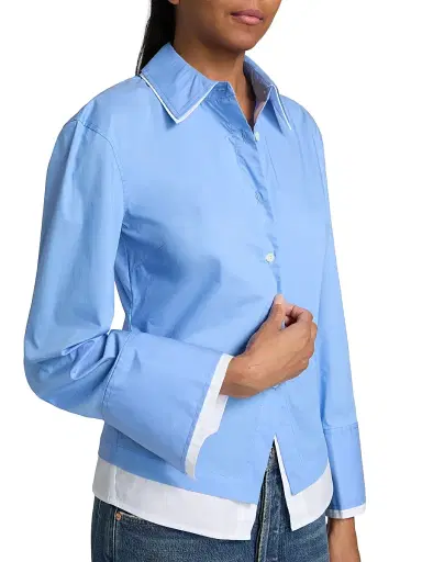 Veronica Beard Women's Bonnie Layered Button-Front Shirt - Cadet | Thumbnail 6 Veronica Beard Women's Bonnie Layered Button-Front Shirt - Cadet | Thumbnail 6