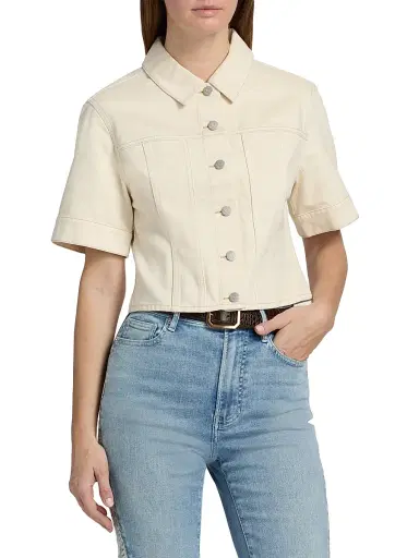 Veronica Beard Women's Malcom Slub Denim Short-Sleeve Jacket - Ecru | Thumbnail 3 Veronica Beard Women's Malcom Slub Denim Short-Sleeve Jacket - Ecru | Thumbnail 3