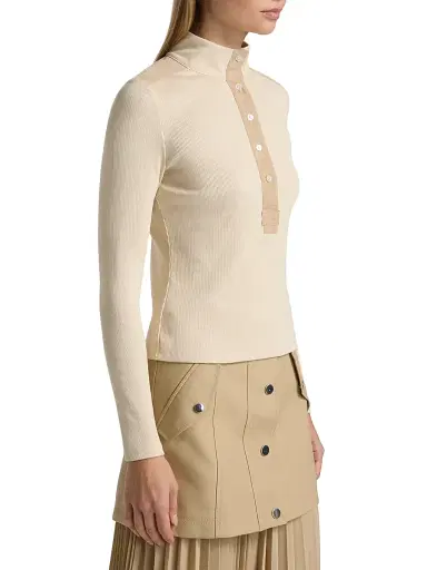 Veronica Beard Women's Reynart Rib-Knit Long-Sleeve Top - Limestone - Size Large | Thumbnail 4 Veronica Beard Women's Reynart Rib-Knit Long-Sleeve Top - Limestone - Size Large | Thumbnail 4