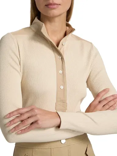 Veronica Beard Women's Reynart Rib-Knit Long-Sleeve Top - Limestone - Size Large | Thumbnail 6 Veronica Beard Women's Reynart Rib-Knit Long-Sleeve Top - Limestone - Size Large | Thumbnail 6