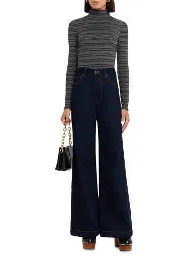 Veronica Beard Women's Nate Striped Rib-Knit Cotton-Blend Top - Heather Grey - Size Large | Thumbnail 2 Veronica Beard Women's Nate Striped Rib-Knit Cotton-Blend Top - Heather Grey - Size Large | Thumbnail 2