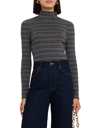 Veronica Beard Women's Nate Striped Rib-Knit Cotton-Blend Top - Heather Grey - Size Large | Thumbnail 3 Veronica Beard Women's Nate Striped Rib-Knit Cotton-Blend Top - Heather Grey - Size Large | Thumbnail 3