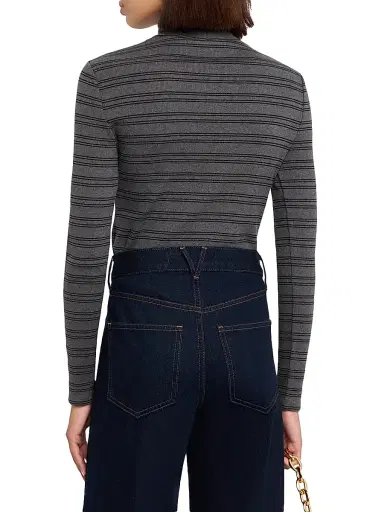 Veronica Beard Women's Nate Striped Rib-Knit Cotton-Blend Top - Heather Grey - Size Large | Thumbnail 4 Veronica Beard Women's Nate Striped Rib-Knit Cotton-Blend Top - Heather Grey - Size Large | Thumbnail 4