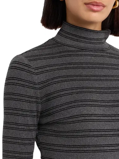 Veronica Beard Women's Nate Striped Rib-Knit Cotton-Blend Top - Heather Grey - Size Large | Thumbnail 5 Veronica Beard Women's Nate Striped Rib-Knit Cotton-Blend Top - Heather Grey - Size Large | Thumbnail 5
