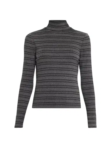 Veronica Beard Women's Nate Striped Rib-Knit Cotton-Blend Top - Heather Grey - Size Large | Thumbnail 1 Veronica Beard Women's Nate Striped Rib-Knit Cotton-Blend Top - Heather Grey - Size Large | Thumbnail 1