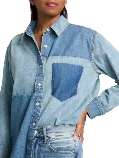 Veronica Beard Women's Dalma Colorblocked Denim Shirt | Thumbnail 6 Veronica Beard Women's Dalma Colorblocked Denim Shirt | Thumbnail 6