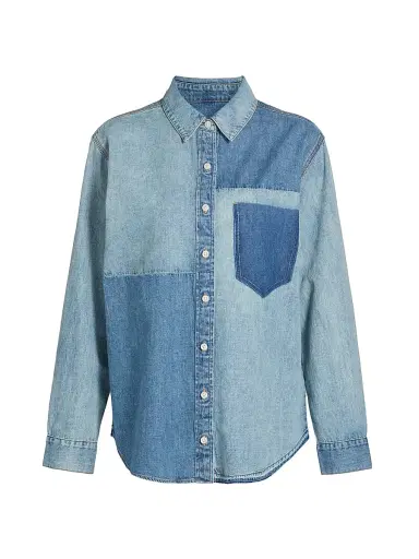 Veronica Beard Women's Dalma Colorblocked Denim Shirt | Thumbnail 1 Veronica Beard Women's Dalma Colorblocked Denim Shirt | Thumbnail 1