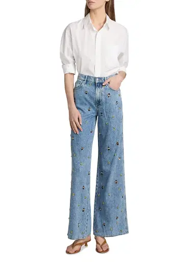 Veronica Beard Women's Kasey Embellished Wide-Leg Jeans | Thumbnail 2 Veronica Beard Women's Kasey Embellished Wide-Leg Jeans | Thumbnail 2