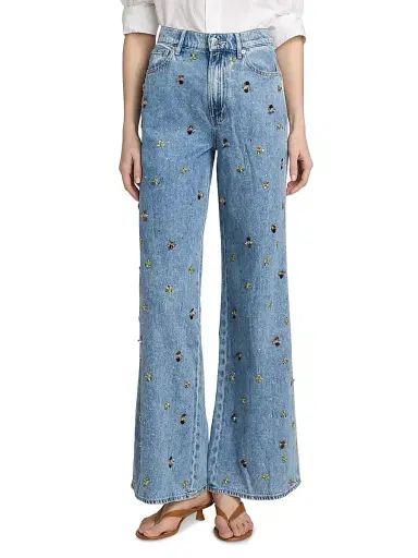 Veronica Beard Women's Kasey Embellished Wide-Leg Jeans | Thumbnail 3 Veronica Beard Women's Kasey Embellished Wide-Leg Jeans | Thumbnail 3