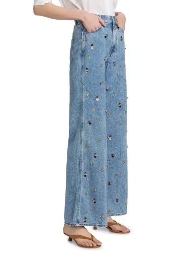 Veronica Beard Women's Kasey Embellished Wide-Leg Jeans | Thumbnail 4 Veronica Beard Women's Kasey Embellished Wide-Leg Jeans | Thumbnail 4