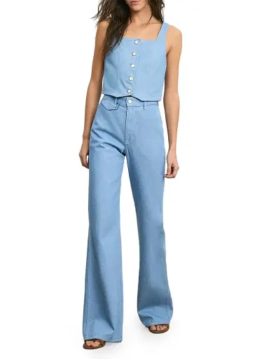 Veronica Beard Women's Crosbie High-Rise Wide-Leg Denim Pants - Bayside | Thumbnail 2 Veronica Beard Women's Crosbie High-Rise Wide-Leg Denim Pants - Bayside | Thumbnail 2
