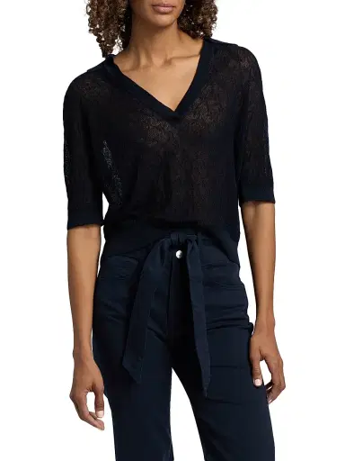 Veronica Beard Women's Issa Linen-Blend Polo Sweater | Thumbnail 3 Veronica Beard Women's Issa Linen-Blend Polo Sweater | Thumbnail 3