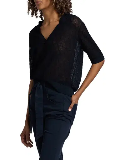 Veronica Beard Women's Issa Linen-Blend Polo Sweater | Thumbnail 4 Veronica Beard Women's Issa Linen-Blend Polo Sweater | Thumbnail 4