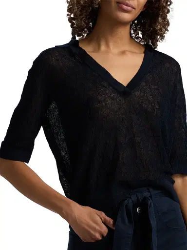 Veronica Beard Women's Issa Linen-Blend Polo Sweater | Thumbnail 6 Veronica Beard Women's Issa Linen-Blend Polo Sweater | Thumbnail 6