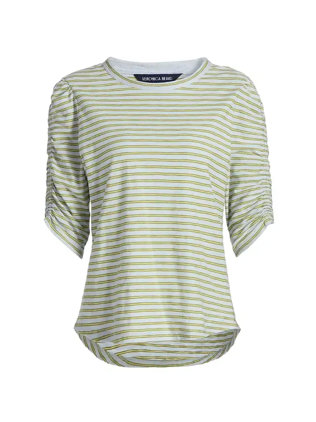 Women's Waldorf Striped Ruched-Sleeve Cotton Jersey T-Shirt - Banded Stripe Women's Waldorf Striped Ruched-Sleeve Cotton Jersey T-Shirt - Banded Stripe