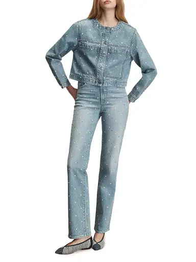Veronica Beard Women's Lowry Bezel Stud Denim Jacket - Amethyst Frost | Thumbnail 2 Veronica Beard Women's Lowry Bezel Stud Denim Jacket - Amethyst Frost | Thumbnail 2