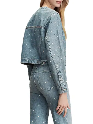 Veronica Beard Women's Lowry Bezel Stud Denim Jacket - Amethyst Frost | Thumbnail 4 Veronica Beard Women's Lowry Bezel Stud Denim Jacket - Amethyst Frost | Thumbnail 4