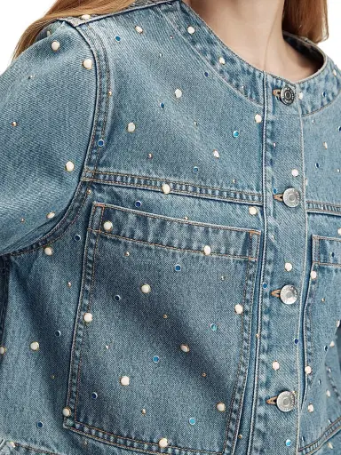 Veronica Beard Women's Lowry Bezel Stud Denim Jacket - Amethyst Frost | Thumbnail 5 Veronica Beard Women's Lowry Bezel Stud Denim Jacket - Amethyst Frost | Thumbnail 5