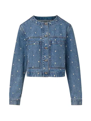 Veronica Beard Women's Lowry Bezel Stud Denim Jacket - Amethyst Frost | Thumbnail 1 Veronica Beard Women's Lowry Bezel Stud Denim Jacket - Amethyst Frost | Thumbnail 1