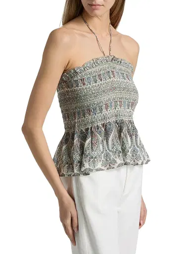Veronica Beard Women's Damsey Smocked Top - Ecru Multi | Thumbnail 4 Veronica Beard Women's Damsey Smocked Top - Ecru Multi | Thumbnail 4