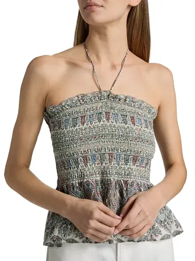Veronica Beard Women's Damsey Smocked Top - Ecru Multi | Thumbnail 6 Veronica Beard Women's Damsey Smocked Top - Ecru Multi | Thumbnail 6