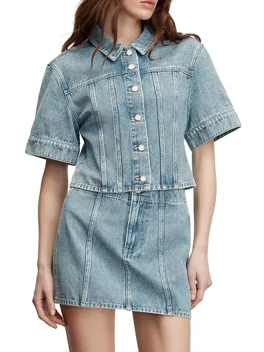 Veronica Beard Women's Malcom Denim Top - Silver Dust | Thumbnail 3 Veronica Beard Women's Malcom Denim Top - Silver Dust | Thumbnail 3