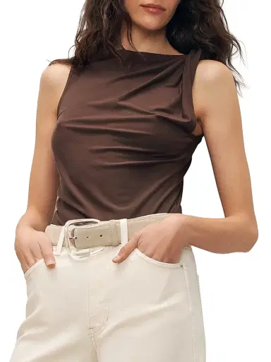 Veronica Beard Women's Otessa Gathered Top - Dark Mocha | Thumbnail 3 Veronica Beard Women's Otessa Gathered Top - Dark Mocha | Thumbnail 3