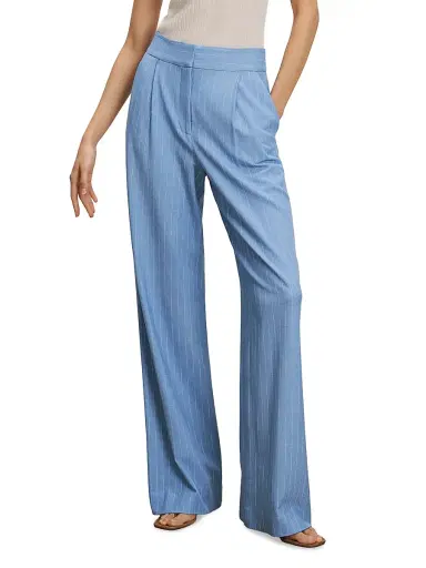Veronica Beard Women's Heyser Pinstripe Wide-Leg Trousers - Blue Jay Dove - Size 12 | Thumbnail 4 Veronica Beard Women's Heyser Pinstripe Wide-Leg Trousers - Blue Jay Dove - Size 12 | Thumbnail 4