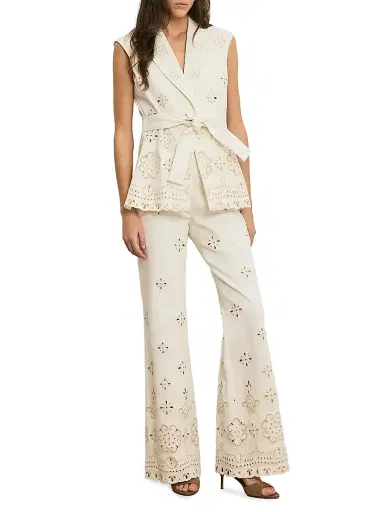 Veronica Beard Women's Townes Eyelet-Embroidered Tie-Waist Stretch-Cotton Vest | Thumbnail 2 Veronica Beard Women's Townes Eyelet-Embroidered Tie-Waist Stretch-Cotton Vest | Thumbnail 2