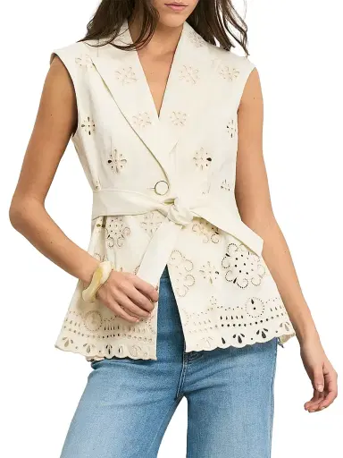 Veronica Beard Women's Townes Eyelet-Embroidered Tie-Waist Stretch-Cotton Vest | Thumbnail 3 Veronica Beard Women's Townes Eyelet-Embroidered Tie-Waist Stretch-Cotton Vest | Thumbnail 3