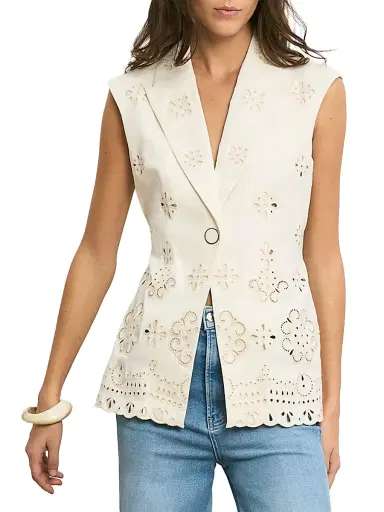 Veronica Beard Women's Townes Eyelet-Embroidered Tie-Waist Stretch-Cotton Vest | Thumbnail 4 Veronica Beard Women's Townes Eyelet-Embroidered Tie-Waist Stretch-Cotton Vest | Thumbnail 4