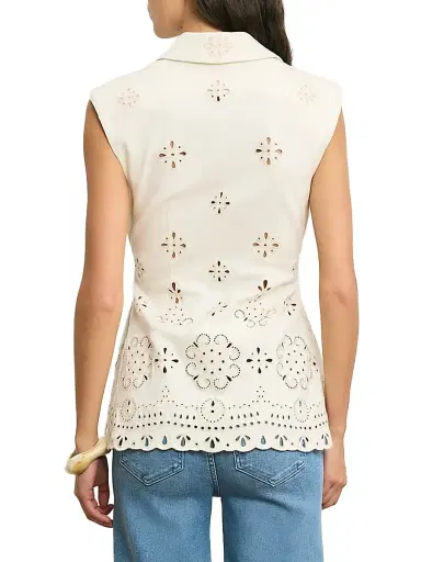 Veronica Beard Women's Townes Eyelet-Embroidered Tie-Waist Stretch-Cotton Vest | Thumbnail 5 Veronica Beard Women's Townes Eyelet-Embroidered Tie-Waist Stretch-Cotton Vest | Thumbnail 5