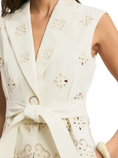 Veronica Beard Women's Townes Eyelet-Embroidered Tie-Waist Stretch-Cotton Vest | Thumbnail 6 Veronica Beard Women's Townes Eyelet-Embroidered Tie-Waist Stretch-Cotton Vest | Thumbnail 6
