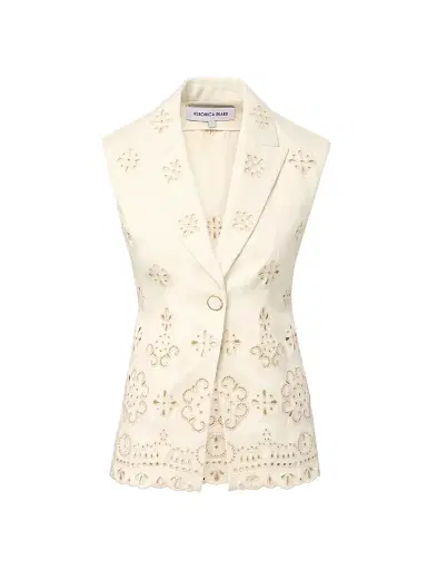 Veronica Beard Women's Townes Eyelet-Embroidered Tie-Waist Stretch-Cotton Vest | Thumbnail 1 Veronica Beard Women's Townes Eyelet-Embroidered Tie-Waist Stretch-Cotton Vest | Thumbnail 1