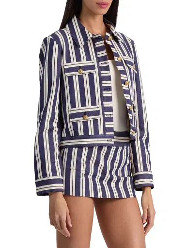 ALICE + OLIVIA Women's Alex Striped Boxy Jacket - Metro Stripe Twilight Blue | Thumbnail 3 ALICE + OLIVIA Women's Alex Striped Boxy Jacket - Metro Stripe Twilight Blue | Thumbnail 3