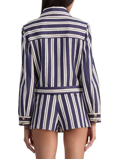 ALICE + OLIVIA Women's Alex Striped Boxy Jacket - Metro Stripe Twilight Blue | Thumbnail 4 ALICE + OLIVIA Women's Alex Striped Boxy Jacket - Metro Stripe Twilight Blue | Thumbnail 4