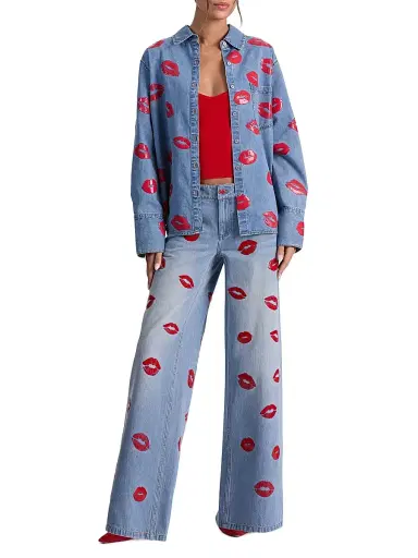 ALICE + OLIVIA Women's Finely Oversized Denim Shirt - Denver Bright Blue | Thumbnail 2 ALICE + OLIVIA Women's Finely Oversized Denim Shirt - Denver Bright Blue | Thumbnail 2