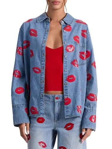 ALICE + OLIVIA Women's Finely Oversized Denim Shirt - Denver Bright Blue | Thumbnail 3 ALICE + OLIVIA Women's Finely Oversized Denim Shirt - Denver Bright Blue | Thumbnail 3