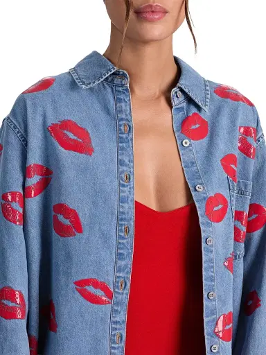 ALICE + OLIVIA Women's Finely Oversized Denim Shirt - Denver Bright Blue | Thumbnail 6 ALICE + OLIVIA Women's Finely Oversized Denim Shirt - Denver Bright Blue | Thumbnail 6