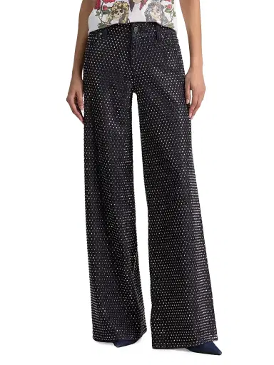 Alice + Olivia Women's Amazing Embellished Mid-Rise Baggy Jeans | Thumbnail 3 Alice + Olivia Women's Amazing Embellished Mid-Rise Baggy Jeans | Thumbnail 3