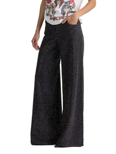 Alice + Olivia Women's Amazing Embellished Mid-Rise Baggy Jeans | Thumbnail 4 Alice + Olivia Women's Amazing Embellished Mid-Rise Baggy Jeans | Thumbnail 4