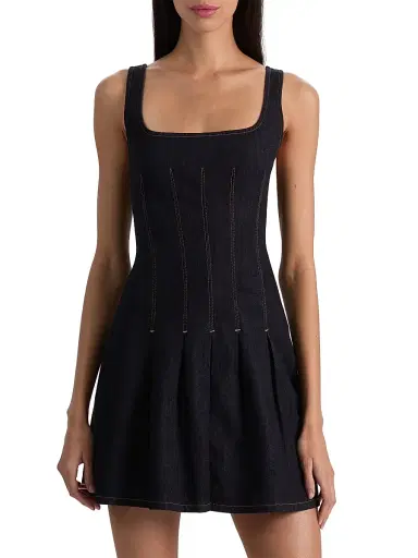 ALICE + OLIVIA Women's Hollis Square Neck Denim A-Line Minidress - Dark Rinse | Thumbnail 3 ALICE + OLIVIA Women's Hollis Square Neck Denim A-Line Minidress - Dark Rinse | Thumbnail 3