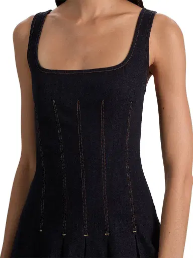 ALICE + OLIVIA Women's Hollis Square Neck Denim A-Line Minidress - Dark Rinse | Thumbnail 6 ALICE + OLIVIA Women's Hollis Square Neck Denim A-Line Minidress - Dark Rinse | Thumbnail 6