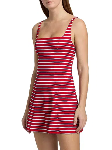 ALICE + OLIVIA Women's Julia Shadow Striped Minidress - Teakwood Chili Pepper | Thumbnail 4 ALICE + OLIVIA Women's Julia Shadow Striped Minidress - Teakwood Chili Pepper | Thumbnail 4
