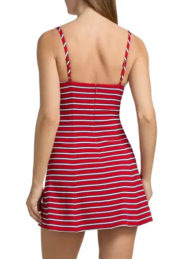 ALICE + OLIVIA Women's Julia Shadow Striped Minidress - Teakwood Chili Pepper | Thumbnail 5 ALICE + OLIVIA Women's Julia Shadow Striped Minidress - Teakwood Chili Pepper | Thumbnail 5