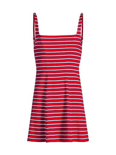 ALICE + OLIVIA Women's Julia Shadow Striped Minidress - Teakwood Chili Pepper | Thumbnail 1 ALICE + OLIVIA Women's Julia Shadow Striped Minidress - Teakwood Chili Pepper | Thumbnail 1