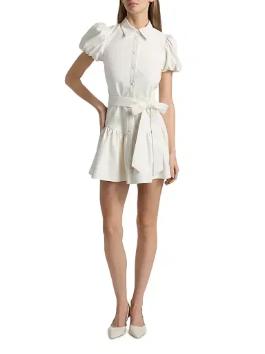 ALICE + OLIVIA Women's Henrietta Belted Faux-Leather Minidress - Off White | Thumbnail 2 ALICE + OLIVIA Women's Henrietta Belted Faux-Leather Minidress - Off White | Thumbnail 2