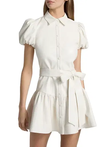 ALICE + OLIVIA Women's Henrietta Belted Faux-Leather Minidress - Off White | Thumbnail 3 ALICE + OLIVIA Women's Henrietta Belted Faux-Leather Minidress - Off White | Thumbnail 3